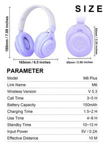 Gerripuer 全新渐变色无线耳机，可折叠包耳式，兼容智能手机，Type-C接口，黑色/卡其色，高清音乐，重低音，情人节、新年、圣诞节的可爱礼物 - 紫色 - 查看 9