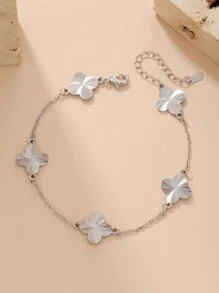 1 pulsera de cadena de oro de 18k con cuatro hojas de hierba simples