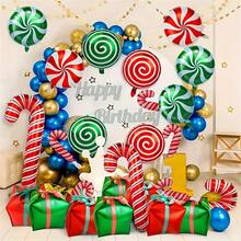 28pcs Christmas Foil Balloons, Large Candy Cane Swirl Mylar Balloons With Ribbon, Birthday Red And Green Balloons