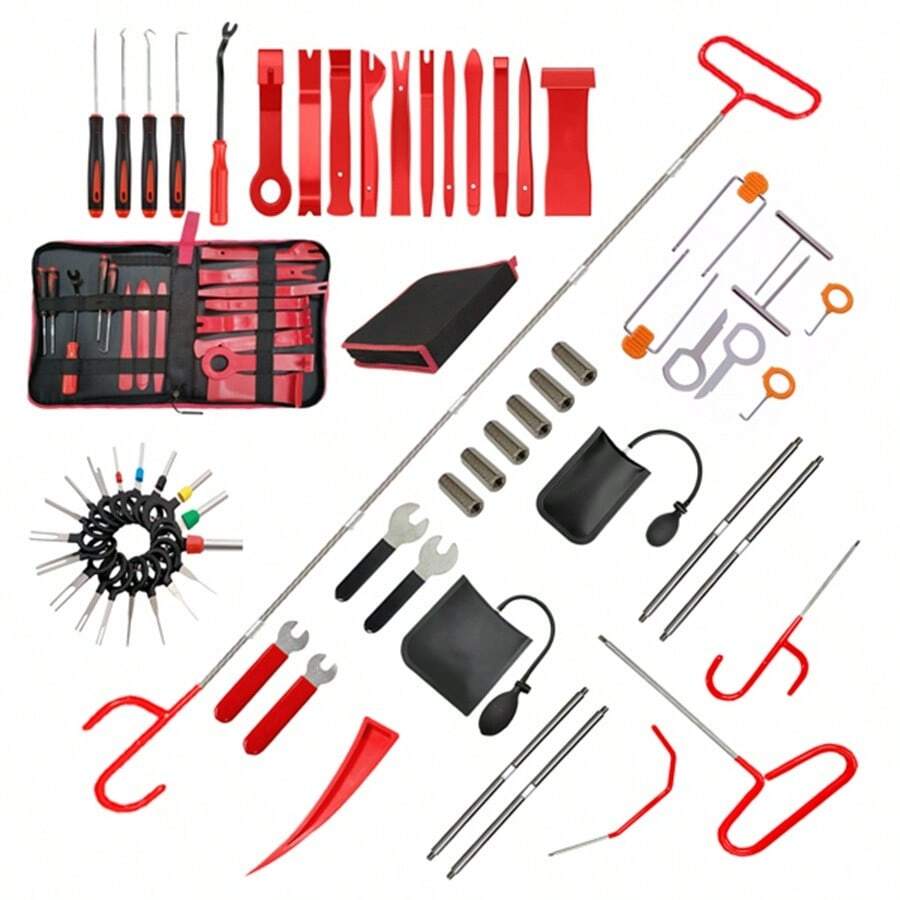 63 Decorative Removal Tools, Automatic Push Pin Bumper Fixing Clamp Kit Fastener Terminal Removal Kit Sticky Cable Clamp Skid Kit Auto Panel Radio Removal Automatic Clamp - 紅色 - 查看 1