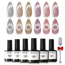 Modelones Cat Eye Gel Nail Polish Set, 6 Colors Holographic 9D Cat Eye Glitter Gel Polish Semi-Transparent Nude Pink Gray Brown Nail Gel Polish With Magnet Soak Off Led Nail Art Gel DIY Salon Gifts - 貓眼 - 查看 1