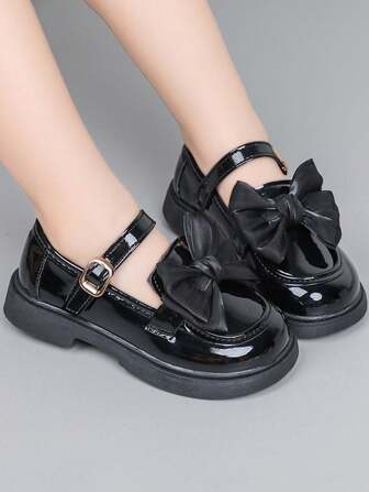 女童蝴蝶结软底皮鞋，幼儿公主裙鞋，适合春秋季节