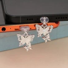 1pc Metal Butterfly-Shaped Mobile Phone Dust Plug Compatible With Iphone/Type-C/Android Plug