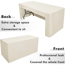 1 件矩形开口桌布，防污长方形桌布，可洗三面桌布，适用于自助餐、派对、生日、婚礼家庭 - 米色 - 查看 3