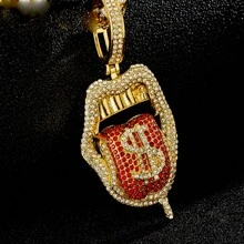 قلادة متدلية للرجال سبيكة شفاه شكل مع بديكور حجر الراين , هيب هوب أسلوب سلسلة الى ملابس يومية قطعة واحدة