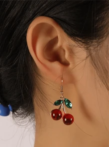 1pair Big Romantic Cherry Fruit Drop Earrings, Suitable For Daily Wear - Red - View 2