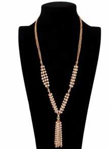 1 件复古风格优质珍珠多层流苏项链/毛衣链，长款优雅女士项链 - 流蘇 - 查看 7