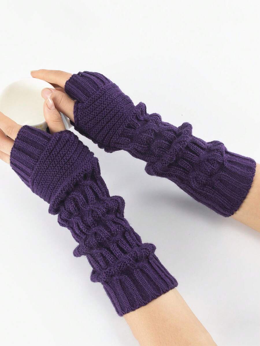 1 đôi Găng Tay Dệt Kim Jacquard, Găng Tay Nửa Ngón Mới Thu Đông Cho Nam Và Nữ, Tay Chống Lạnh Cổ Tay - Nhiều màu - Xem 1