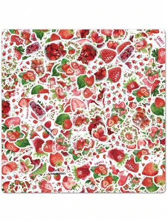 46PCS Cute Strawberry Fruit Doodle Stickers Student Decoration Scrapbook Stationery Scrapbook Supplies Decorative Notebook Water Cup Luggage Guitar Diary Collage Crafts Waterproof Sticker Back To School