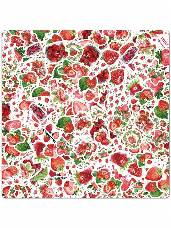 46PCS Cute Strawberry Fruit Doodle Stickers Student Decoration Scrapbook Stationery Scrapbook Supplies Decorative Notebook Water Cup Luggage Guitar Diary Collage Crafts Waterproof Sticker Back To School