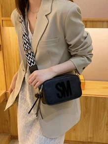 Letter Embossed Square Bag - Black - View 4