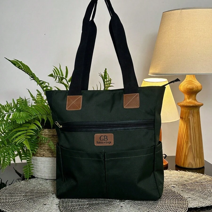 Large Resistant Oxford Fabric Women's Bag -Academia Escolar Praia - Immediate Shipping - xanh quân đội - Xem 1