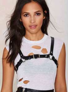 1pc Women Gothic Style PU Leather Suspender Strap Daily Wear Accessory - Black - View 1