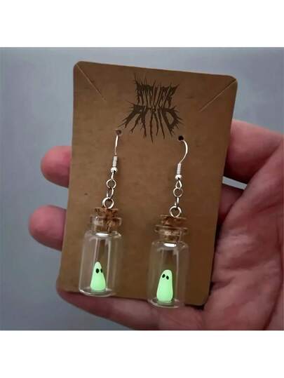 Geister In Flasche Schmuck Set - Leuchtende Halskette & Ohrringe Für Halloween