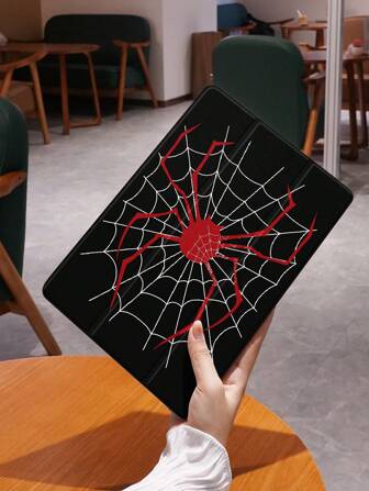 苹果万圣节 1 件装红蜘蛛平板电脑保护套，防摔，带铅笔槽，支持睡眠/唤醒，兼容三星和 iPad