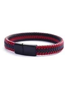 男士编织仿皮绳手链，经典朋克风PU皮手链，多功能男士手链 - 彩色 - 查看 13