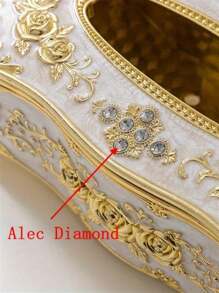 1pc European Rose Pattern Paper Towel Box, Suitable For Hotel, Restaurant, Home, Bathroom Paper Towel Storage And Desktop Decoration, Also Can Be Used For Home Bathroom Decor, Bathroom Storage, Autumn Decor And Back To School Decor. - Gold White - View 6