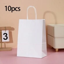 10 个白色牛皮纸购物袋，时尚包装解决方案，礼品包装，可重复使用购物袋，派对装饰，工艺项目袋 - 适用于小型企业，烘焙礼品，纪念品和婚礼装饰，圣诞节 - 10件白色手提牛皮紙袋 - 查看 7
