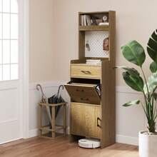 RoyalCraft Atta 69" Hall Tree Shoe Storage Cabinet With Pegboard - Brown - View 1