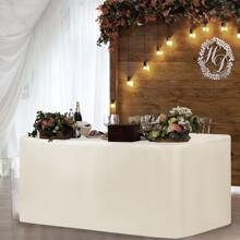 1 件矩形开口桌布，防污长方形桌布，可洗三面桌布，适用于自助餐、派对、生日、婚礼家庭 - 米色 - 查看 5