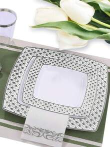 10pcs 7.5"/10.25" Square Diamond Design Plastic Plates With Gold/Silver Rim, For Hotel/Wedding Dinnerware - Multicolor - View 9