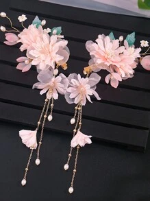 2 Stücke Haarspangen aus Zinklegierung im Palast-Stil mit Blumenmuster, chinesische Hanfu Haarzubehör für Frauen - Verschiedenfarbig - Übersicht 5