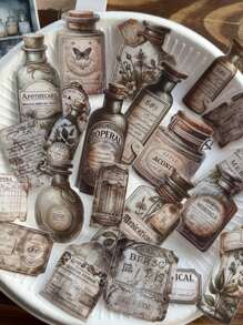 25pcs/Pack Vintage PET Art Sticker Pack, Small Size Label Stickers, Retro Bottle Series, Scrapbooking, Diary, Decorative Back To School - Multicolor - View 9