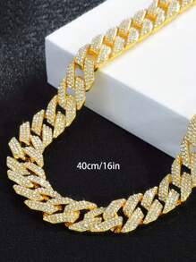 CVNANA 1 pieza Collar de moda hip-hop con brillo de rhinestone, collar y pulsera de diamante falso incrustado de tendencia, regalo unisex