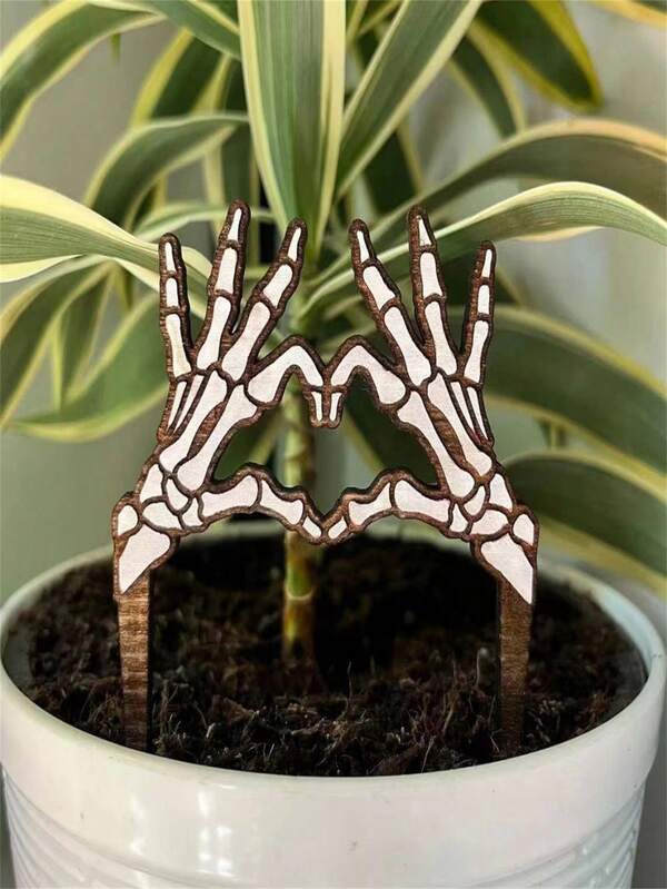 1pc Fun Skeleton Hands With Hearts Flower Pot Wooden Mini Placard For Halloween Or Other Holiday Party Spooky Decorations Wooden Ornaments
