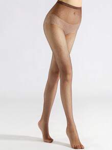 1 Pair Women's Fashionable Bold Design Sexy Rhinestone Mesh Tights - Khaki - View 2