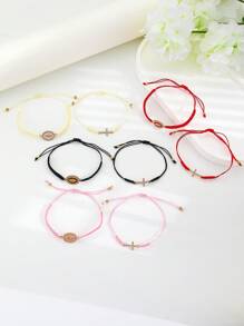 2pcs Set Of Handmade Woven Bracelets With Rhinestone Cross And Virgin Mary Charm, Suitable For Daily Wear And  Occasions - Multicolor - View 5