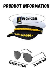 2 piezas/Set Gorro de capitán de la marina + Gafas de sol reflectantes de moda, Conjunto de gorra y gafas, Gorra de uniforme de cosplay Sombrero plano de capitán marinero, Adecuado para actuaciones, fotografía, vestimenta diaria, opción de regalo ideal - Multicolor - Ver 8
