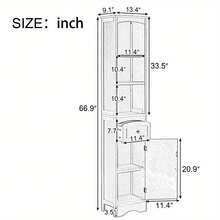 Dolonm Tall Bathroom Cabinet With Doors, Drawers, And Adjustable Shelves - 66.9 In. Tall Freestanding Storage Cabinet With 1 Door, 1 Drawer, And 3 Open Shelves, MDF, Bathroom, Toilet, Living Room, And Kitchen Linen Towers Corner Storage Cabinets - 黑色 - 查看 6