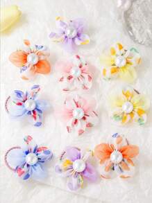 10pcs/Pack Baby Girls Cute Princess Flower Mesh Hair Scrunchies, Toddlers Non-Damaging Hair Ties Hair Accessories