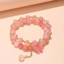 2pcs Butterfly Decor Beaded Bracelet - Pink - View 11