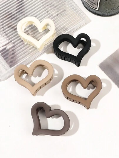 5pcs/Set Matte Beige Solid Color Minimalist Small Hollow Heart Hair Claws For Cute Messy Buns Valentine's Day Claw Clips Hair Clips Hair Jaw Clip Hair Clamps Hair Clutch Hair Catcher Clip, School Stuff, College Fall Winter Hair Accessories For Women For Vacation Outfits Woman Summer Outfits