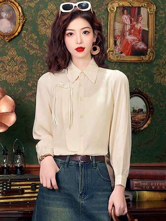 New Chinese Style Hanfu Top With Button Fastening For Work, Elegant