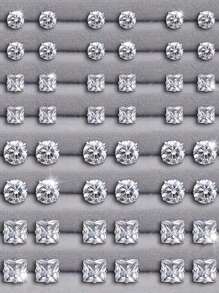 17KM 12/24/36 paires Ensemble de boucles d'oreilles clous en zirconium cubique pour hommes, port casual quotidien et cadeau - Argent - Voir 2