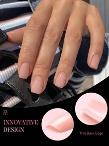 120Pcs Short Square Acrylic Pure Nude Pure Polish Press On False Nails Acrylic Nails Nude Square Nail Set Gift Idea Exclusive Gift For Women And Girls Nail Supplies Nails - Apricot - View 3