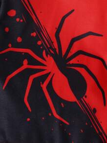 2pcs Spider Printed Sweatshirt And Pants Set For Young Boys, Autumn Winter