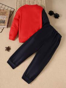 2pcs Spider Printed Sweatshirt And Pants Set For Young Boys, Autumn Winter