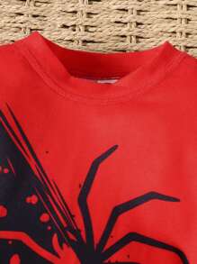 2pcs Spider Printed Sweatshirt And Pants Set For Young Boys, Autumn Winter