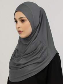 2pcs Women Solid Color Instant Hijab Set, Prayer Casual Pleated Headscarf Combination, Multi-Color Options, Practical Headscarf, Tudong, Instant Long Khimar Hijab, Suitable For Daily Wear All Seasons