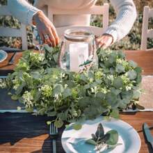 1pc/2pcs/3pcs/5pcs, 70.86 Inches/5.9 Feet Home Decor Artificial Table Vines,Green Eucalyptus Flower Crown With Silver Dollar Eucalyptus Leaves And Gypsophila Flower Crown Centerpieces Artificial Flowers Vines Plastic, Valentine Day, Gift Gifts Birthday Graduation - Green - View 1