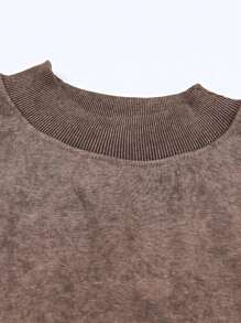 Boho Retro 60's Cotton Mix  Drop Shoulder Mineral Acid Washed Oversized Mock Neck Dolman T Shirt Top  Sweat Shirt - Khaki - View 6