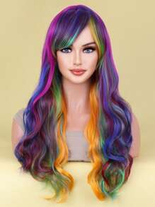 Tóc giả dài ombre, tóc giả dài gợn sóng màu cầu vồng, trang phục cosplay, dự tiệc, Halloween. - Ombre - Xem 4