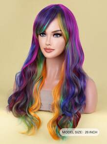 Tóc giả dài ombre, tóc giả dài gợn sóng màu cầu vồng, trang phục cosplay, dự tiệc, Halloween. - Ombre - Xem 5
