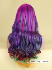 Tóc giả dài ombre, tóc giả dài gợn sóng màu cầu vồng, trang phục cosplay, dự tiệc, Halloween. - Ombre - Xem 3