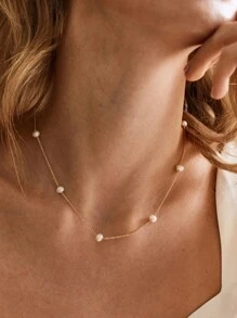 1 件精致珍珠链项链女式不锈钢多颗仿珍珠颈链婚礼新娘圣诞珠宝礼物 - 1 - 查看 5