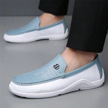 Men's Premium Casual Loafers, Boat Shoes, Slip-On, Soft, Comfortable, Breathable, Durable, Suitable For Office, Commuting, Business Casual, Driving, Moccasins, Outdoor, Spring/Summer - Blue and White - View 3